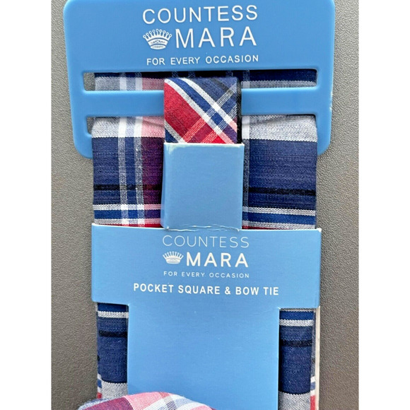Countess Mara Pocket Square and Tie Combo Red Tartan Plaid Bow Tie $59 retail - Picture 3 of 6